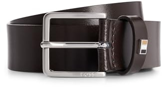 BOSS Herren Ther-Flag-E Sz35 Gürtel aus italienischem Leder mit Signature-Streifen-Detail an der Schlaufe Dunkelbraun 110