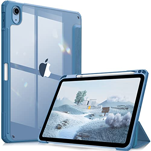 FINTIE Hybrid Case for iPad (A16) 11th Generation 11 Inch (2025), iPad 10th Generation 10.9 Inch (2022) - [Ultra Slim] Shockproof Clear Cover w/Built-in Pencil Holder, Auto Wake/Sleep, Ocean Blue