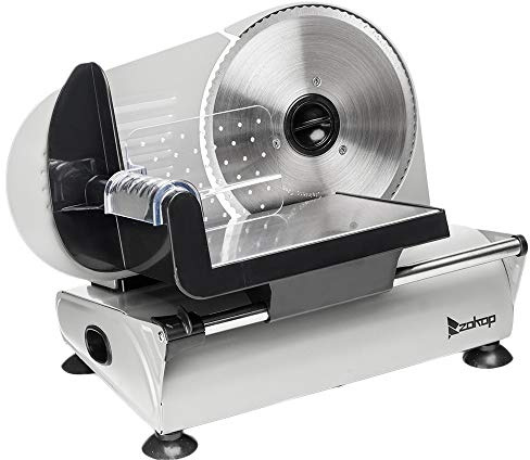 Winado - 7.5 Electric Meat Slicer, 150W Frozen Meat Slicer, Premium Stainless Steel Blade and 0-15mm Thickness Adjustable Semi-Automatic Meat Slicer