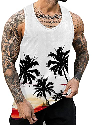 Zofedap Gym Tank Top Herren Hawaii Hemd Männer Sport Ärmelloses Shirts Fitness Muscleshirt Achselshirts Muskelshirt Trainingsshirt Tanktop Trägershirt Funktionsshirt Kompressionsshirt Herren Ärmellos