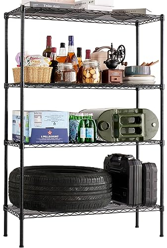 REIBII Shelving Unit Metal Shelving Unit Shelving Units for Storage Loads 360KG 4-Tier Storage Shelves Heavy Duty Corner Shelf Wire Metal Shelves, 90 x 35 x137 CM, Black…