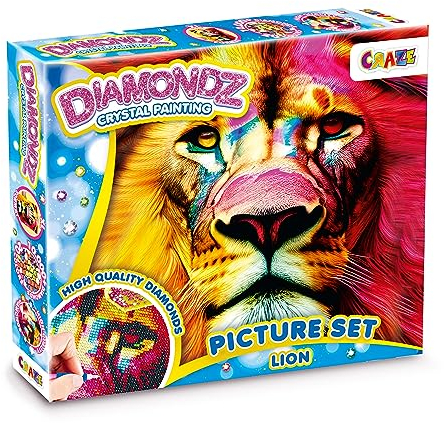 DIAMONDZ CRYSTAL PAINTING LION - Diamond Painting Kinder Löwe Set, DIY Diamant Malerei Bastelset, Mosaikherstellung für Kinder mit Zubehör 36x27cm