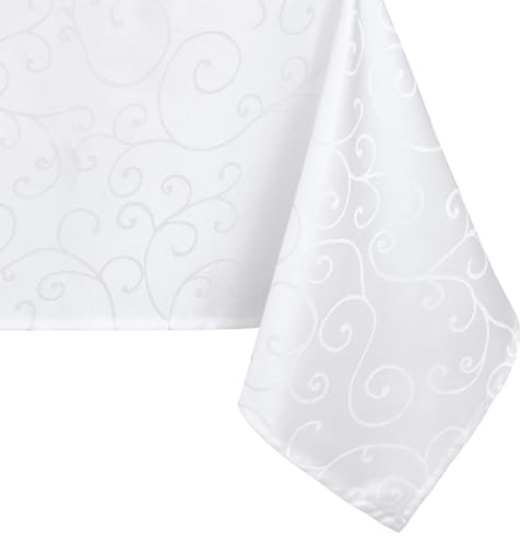 smiry Tischdecke Abwaschbar Ornamente Rechteckig 140 x 100 cm Tischtuch Damast Tafeldecke Kratzfest aus Polyester Pflegeleicht für Küche, Party - Weiß