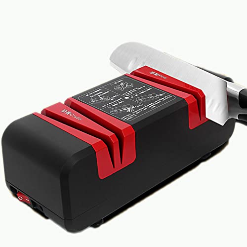 Mulcort Aiguiseur de couteaux électrique,système d'affûtage en 2 étapes,bord extra tranchant à 15 degrés pour couteaux et ciseaux droits dentelés,avec 3 meules remplaçables et brosse de nettoyage