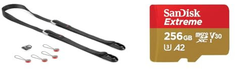 Peak Design Leash Kameragurt (Schwarz) für Systemkameras und kleinere DSLRs (L-BL-3) & SanDisk Extreme microSDXC UHS-I Speicherkarte 256 GB + Adapter