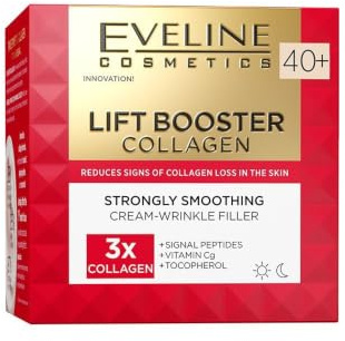 Eveline Cosmetics Lift Booster Collagen Glättende Filler Creme 40+ mit Triple Kollagen, Peptiden und Vitamin C