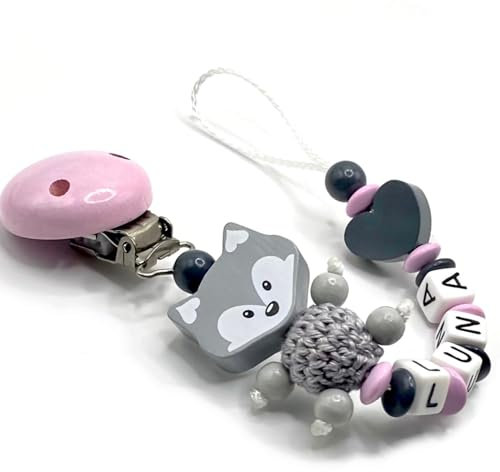 AVH Enterprise Schnullerband mit Namen für Mädchen & Jungen personalisierte Baby Geschenke (FuchsHerzRosa)