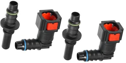 TUCKBOLD Car Fuel Line Hose Quick Release Connector Kit 90 Degree 5/16 7.89mm SAE to 5/16 8mm Disconnect Hose Plastic Red (Set of 2) Automotive Parts