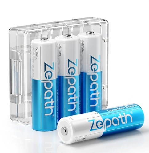 4 x AA Lithium Akkus, wiederaufladbare AA Akku, Typ Li-ion 3000mWh AA Akkus, geringe Selbstentladung 1.5V AA Batterien, mit Batterie Schutzbox(Kein Ladegerät)