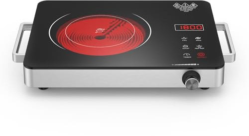 Electric Cooktop, Portable Electric Cooktop 1800W Single Burner Stove 110V with Plug, Hot Plate Countertop, Child Safety Lock, Timer, Infrared Burner,Touch and Knob Control