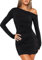 Mayoii Mini Dress Off Shoulder Solid Color Black Dress Sexy Bodycon Ruched Little Black Dress for Women Dinner Party Going Out (UK, Alpha, M, Regular, Regular, Black)