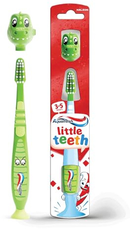 Aquafresh Little Teeth Kids Toothbrush, Soft Bristles, Ages 3-5 | Kids toothbrush, ages 3-5, soft bristles, Flex-Zone, suction foot, interdental bristles, plastic free recyclable packaging