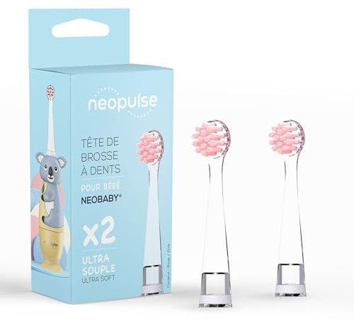 NEOPULSE NEOBABY - Ersatzbürstenköpfe Ultra-Weich, Rosa, 2er-Pack | Aus Nylon - Ab dem ersten Zahn (0-3 Jahre) - Angepasst an die Morphologie von Babys
