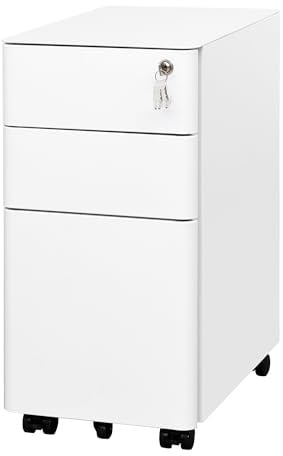 LVSTEEL Rollcontainer, Aktenschrank, Schubladenschrank, Büroschrank aus Metall, Vormontiert, Abschließbarer, 4 Schlüsseln,Büro, Homeoffice, für A4/Legal/Letter