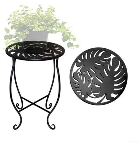 HOHOVYVY Blumenständer,Metall Pflanzenständer 8 Zoll Rund Beistelltisch Outdoor Garten Terrasse Blumenständer Schwarz 15 Zoll Hoch