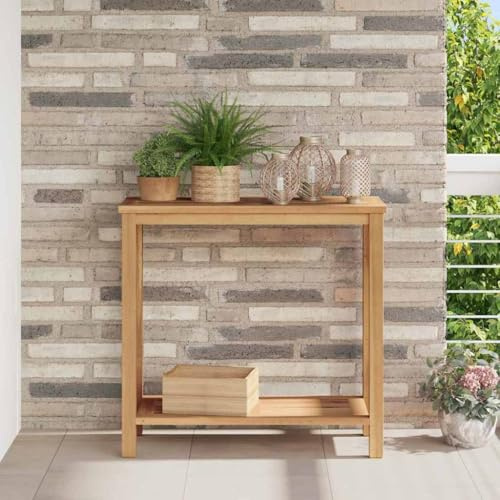 Hoopleep Table console marron 85 x 35 x 75 cm, bois de teck massif, durable, avec espace de rangement, convient pour l'extérieur pour jardin et terrasse, robuste
