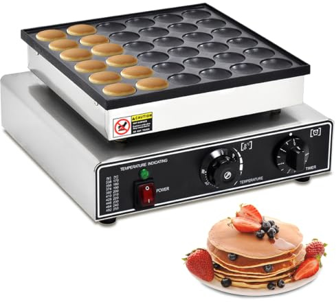 Mini Dutch Pancake Baker, 36 Holes Electric Waffle Pancake Machine 950W Maker Machine Nonstick Iron Donut Baker Maker 0-5 Minutes Time Setting 50°C-300°C Temperature Control for Commercial or Home Use