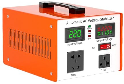 Stabilizzatore di Tensione con Protezione Ritardo 6s, Trasformatore 220V 110V per Frigorifero e Fornello a Induzione, Larga Gamma Anti-Sovratensione