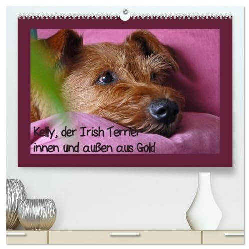 Kelly, der Irish Terrier - innen und außen aus Gold (hochwertiger Premium Wandkalender 2026 DIN A2 quer), Kunstdruck in Hochglanz: Kelly, der einzigartige Irish Terrier (CALVENDO Tiere)