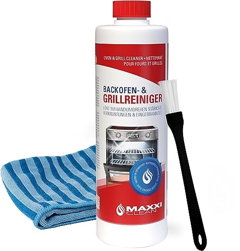 Maxxi Clean | Kit complet de nettoyage pour four et grill | 500 ml de gel, 1x chiffon en microfibres, 1x pinceau | nettoyant et dégraissant auto-nettoyant | pour four, plaque de cuisson & grill