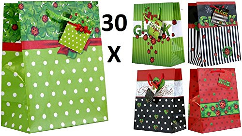 HRB Geschenktüten, 30 Stück Alles Gute Glück Marienkäfer Geschenk Tüten Medium 23 x 18 x 10 cm