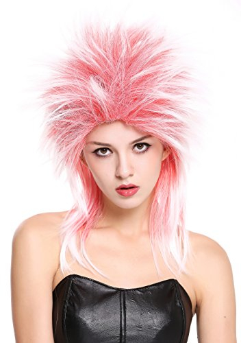 WIG ME UP - 90891-ZA13TZA60 Perücke Damen Herren Karneval 80er Wave Punk Popstar Rot Weiß Mix Toupiert