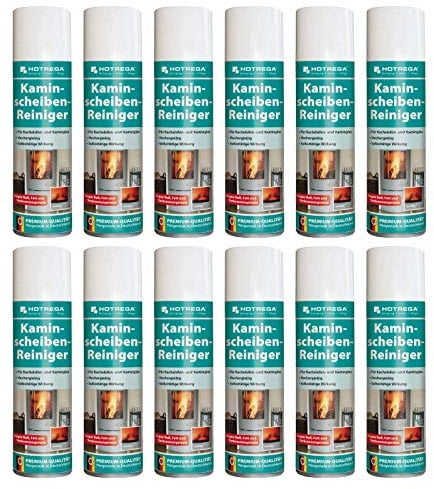 HOTREGA Kaminscheibenreiniger 12x 300ml | Selbsttägiger Kaminglasreiniger | Löst Ruß, Rauchharz & Fett selbsttätig und rückstandsfrei