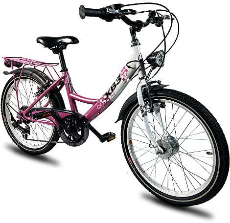 XB3 Kinderfahrrad 20 Zoll Mädchen mit Gangschaltung 6 Gänge StVZO Nabendynamo LED-Licht Standlicht (Pink)
