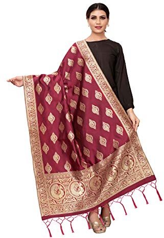 Jaanvi fashion Damen Banarasi Dupatta/Schal aus gewebter Seide, mit Quasten und Zari-Arbeit (Diwali Special), kastanienbraun, One size