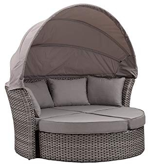 Strandkorbwerk Liegeinsel Miami Wassergras Grau Strandliege Sonnenliege Sunlounger Gartenliege Liege Polyrattan