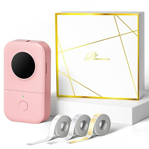 Phomemo D30 Mini Etikettiergerät - Bluetooth Etikettendrucker Beschriftungsgerät Selbstklebend,Label Printer mit 3 Rollen etikettenpapier Geschenkbox,Label Maker Geeignet für Haushalt und Büro -Rosa