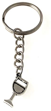 FizzyButton Gifts Wine Glass Charm Keyring Key Ring with Silver Tone Keychain