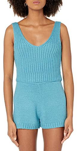 The Drop Women's Sylvie Jersey Corto Acanalado sin Mangas con Escote y Espalda en Pico, Azul ártico, L