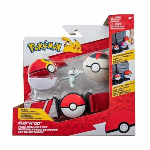 BANDAI - Pokémon - Ceinture Clip 'N' Go - 1 Ceinture, 1 Repeat Ball, 1 Timer Ball et 1 Figurine 5 cm Machoc - Accessoire pour se déguiser en Dresseur Pokémon - JW2717
