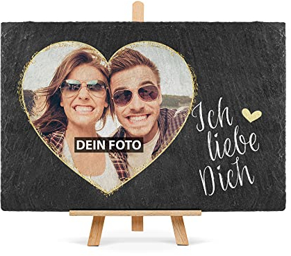 PR Print Royal Schieferplatte selbst gestalten - mit Foto Bedrucken - Ich Liebe Dich - Geschenk Valentinstag, Jahrestag, Hochzeit, Geburtstag, Schiefertafel mit Staffelei, 20 x 30 cm