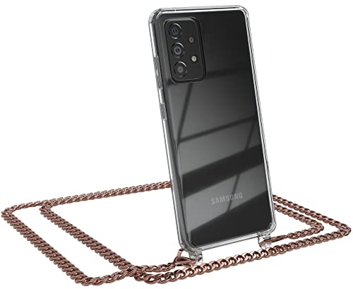 EAZY CASE Handykette kompatibel mit Galaxy A52 Handyhülle mit Metall Umhängeband und Ersatz Kordel schwarz, Handykordel mit Schutzhülle, Stylische Kette, Metall - Rosé-Gold