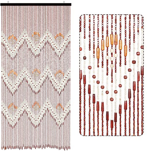 Osunnus Boho Bambus-Perlenvorhang, 90 x 190 cm, 52 Stränge, handgefertigt, hängende Holzperlen, Hippie-Vorhänge, Raumteiler für Tür, Fenster, Heimdekoration, Braun