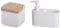 KOOK TIME Set de Accesorios Cocina - Incluye salero de Cocina con Tapa basculante de bambú y dispensador jabon Cocina con Hueco Guarda estropajos para el Fregadero - Cerámica Blanca Mate y bambú