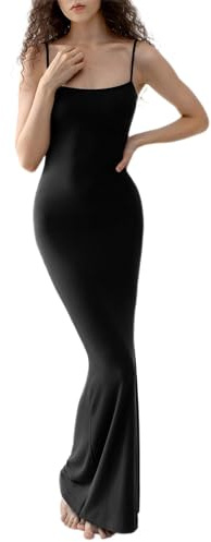 PUMIEY Maxi Dress for Women Long Dresses Bodycon Dresses Summer Slip Dress Jet Black Small