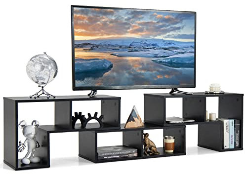 GOPLUS Mueble TV consola 3 piezas para televisores de hasta 165,1 cm, mueble multimedia moderno con gran espacio de almacenamiento, diseño de combinación libre (Negro)
