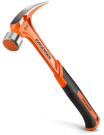 Jorgensen 16 oz Framing Hammer, Straight Rip Claw Hammer with Milled Face & Shock Reduction Grip, Heavy Duty One-piece Forged Hammer