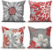 ASDCXZ Rot Kissenbezug 50x50 cm 4er Set, Nordeuropa Modern Blumen Rot Grau Sofa Dekokissen Kissenbezüge Kissenhülle Waschbar Polyester Leinen Textil Polster Kopfkissenbezug Kissen Bezug