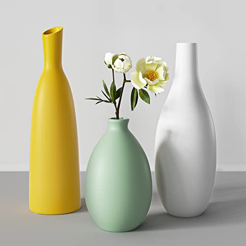 Vasen Keramik 3er Set 22+20+12cm Höhe, Blumenvasen Moderne Deko Aesthetic, Vasen für Pampasgras Blumen Tischdeko Tulpenvase Bücherregal Kaminsims Wohnzimmer Schlafzimmer Büro Hochzeit Geschenk