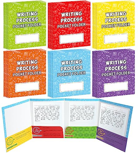 Ctosree 30 Pcs 4 Pocket Writing Process Folders Bulk Laminated Homework Take Home Classroom Pocket Folders for Students Kids Teachers School Supplies (Classic)