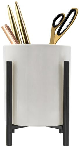 LOUIE SILNA Stiftehalter, Keramik Mit Metall Stifteköcher,Schminktisch Organizer, Rund Stiftehalter Schreibtisch, Stiftebecher Stifte Halter Für Büro/Heim, Stifte Aufbewahrung(12CM * 8.5CM)