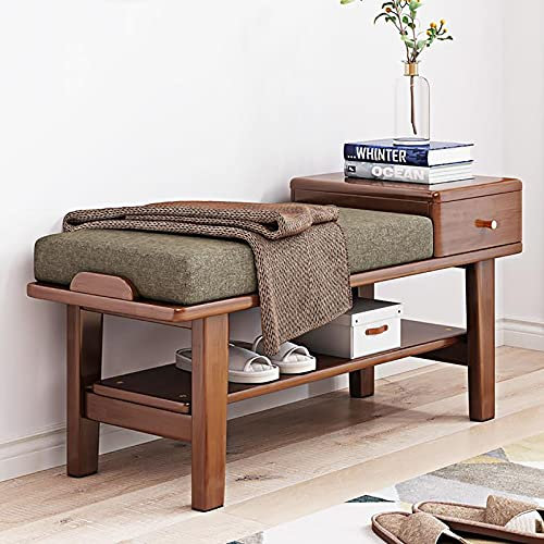 GGZONE Schuhschrank-Bank, Schuhbank mit Sitz, massiver Holz-Schuhhocker mit Schaumstoffpolster-Sitz, nordische einfache Aufbewahrungsbank mit Schublade, Schuh-Organizer für Eingangsbereich, Flur,