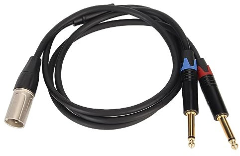 XLR 3 Pin Male to Double 6.35mm 1/4in TS Male Y Splitter Cable, Dual Mono Male 6.35mm to XLR Male Plug Microphone Sound Converter Adapter (1m)