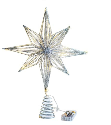 Whigetiy Puntale per Albero di Natale Stella LED - Decorazioni Natalizie per Casa e Ornamenti per Capodanno 2024 - Festival Party