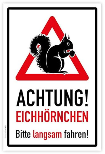 Aufkleber Hinweis Warnung „Achtung Eichhörnchen! Bitte langsam fahren“ Sticker Folie | Größe wählbar Made in Germany, Größen Name: 10x15 cm