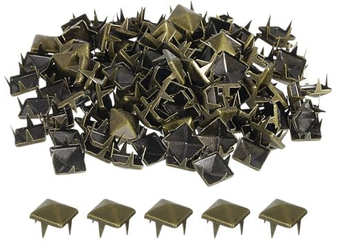 QUARKZMAN 100 Juegos de Remaches de Púas, 8x6.5mm, Pirámides, Remaches Rápidos, Tachuelas Cuadradas Punk para Artesanía en Cuero, Ropa, Cinturones, Bolsos, Zapatos, Tono Bronce